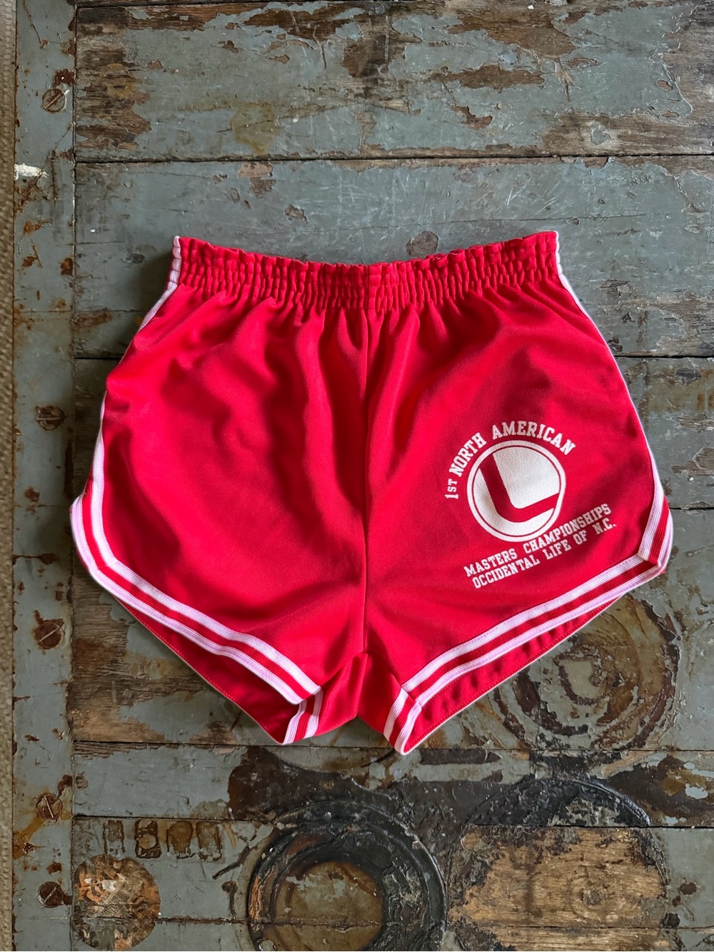 Velva Sheen Men’s Vintage Sportswear Red Retro Athletic Gym Shorts w White Trim